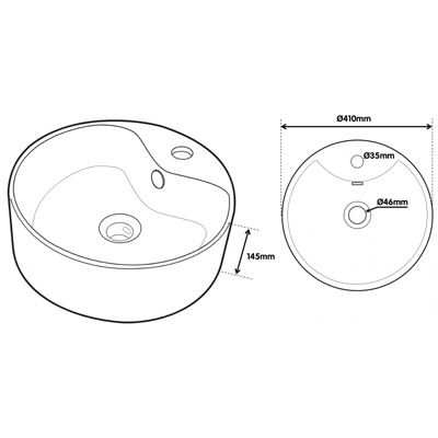 Vasque à poser ronde diamètre 41 cm - Blanc brillant - avec plage et trop plein - Curve