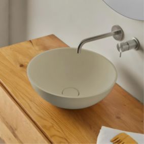 Vasque à poser, Ronde Diamètre L37,4xP37,4xH14,5cm, lavabo salle de bain RESIGRES Canuta Beige , Solid Surface