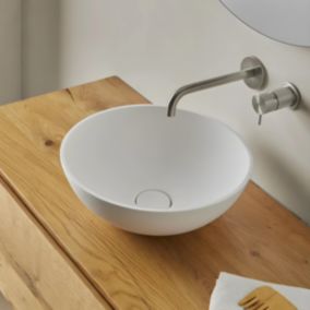 Vasque à poser, Ronde Diamètre L37,4xP37,4xH14,5cm, lavabo salle de bain RESIGRES Canuta Blanc , Solid Surface