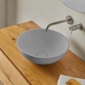 Vasque à poser, Ronde Diamètre L37,4xP37,4xH14,5cm, lavabo salle de bain RESIGRES Canuta Gris , Solid Surface