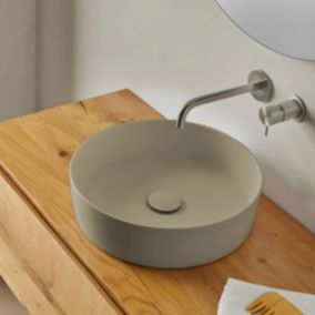 Vasque à poser, Ronde Diamètre L39xP39xH10,5cm, lavabo salle de bain RESIGRES Badia Beige , Solid Surface