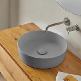 Vasque à poser, Ronde Diamètre L39xP39xH10,5cm, lavabo salle de bain RESIGRES Badia Gris , Solid Surface