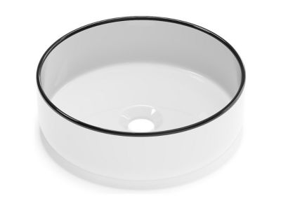 Vasque à poser ronde en céramique - Blanc avec liseré noir  - 36 cm - LENISO II