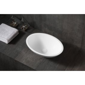 Vasque à poser TW2106 fonte minérale (Pure Acrylic), mat, 50 x 35 x 15 cm Avec bonde Pop Up, Sans cache