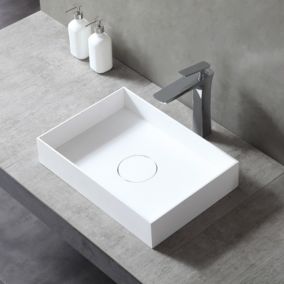 Vasque rectangulaire à poser moderne fonte minérale salle de bain, bonde non fournie, TWA112, Blanc mat, 50x35x10cm (LxPxH)