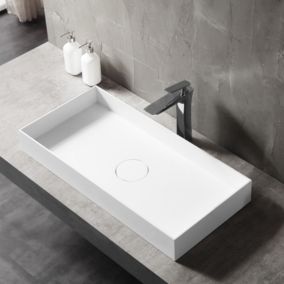 Vasque rectangulaire à poser moderne fonte minérale salle de bain, bonde non fournie, TWA112, Blanc mat, 80x38x10cm (LxPxH)