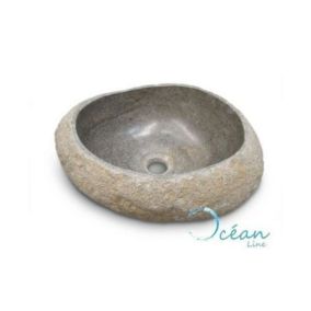Vasque salle de bain à poser en pierre de rivière - Galéo - L 30 à 37cm x l 28 à 33cm x h 15cm