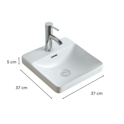 Vasque semi encastrée carrée en céramique blanche 37cm