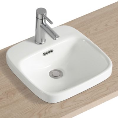 Vasque semi-encastrée carrée en céramique blanc l.37 x P.37 cm , Carla