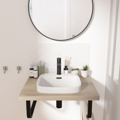 Vasque semi-encastrée carrée en céramique blanc l.37 x P.37 cm , Carla