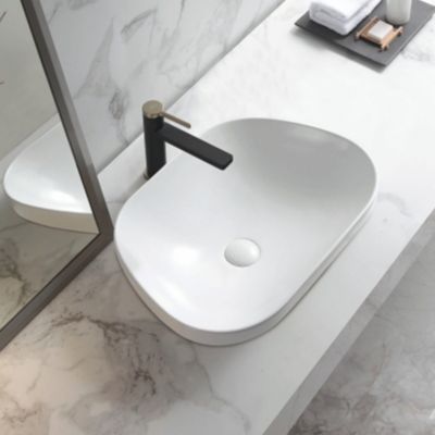 Vasque semi-encastrée galet en céramique blanc l.57 x P.39,5 cm, Ola