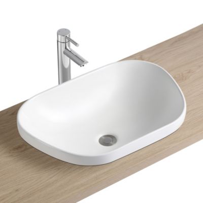 Vasque semi-encastrée galet en céramique blanc l.57 x P.39,5 cm, Ola