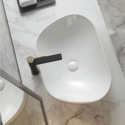 Vasque semi-encastrée galet en céramique blanc l.57 x P.39,5 cm, Ola