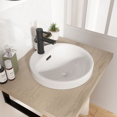Vasque semi-encastrée ronde en céramique blanc Ø37 cm, Carla