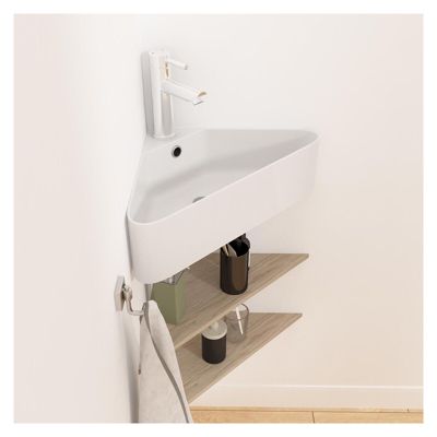 Vasque à suspendre d'angle en céramique blanche 42,5cm