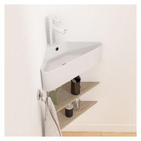 Vasque à suspendre d'angle en céramique blanche 42,5cm
