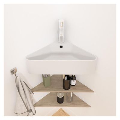 Vasque à suspendre d'angle en céramique blanche 42,5cm