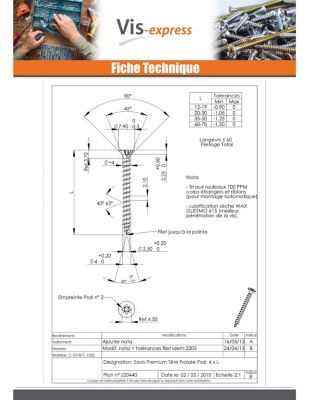 VBA Vis bois agglo Premium Tête fraisée Pozi numéro 2 4X55 Acier zingué - 1 pièce