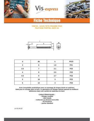 VBA Vis bois agglo Tête fraisée Pozi numéro 2 4X25 Filetage partiel Inox A4 - 1 pièce