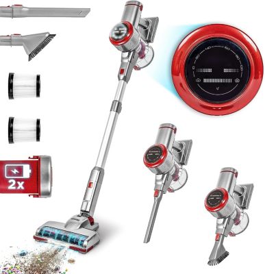 VC24 Aspirateur balai sans fil 220W 2x batteries lithium rechargeables Sols durs moquette Filtre HEPA Puissance réglable Duronic