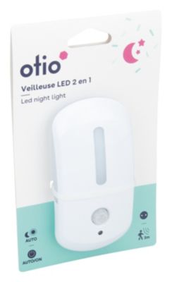 Veilleuse 2 en 1 crépusculaire à détection LED intégrée blanc neutre IP20 0,6W l.2,3xH.11,5cm Otio