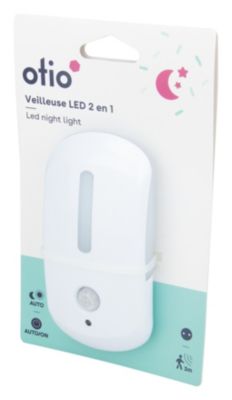 Veilleuse 2 en 1 crépusculaire à détection LED intégrée blanc neutre IP20 0,6W l.2,3xH.11,5cm Otio