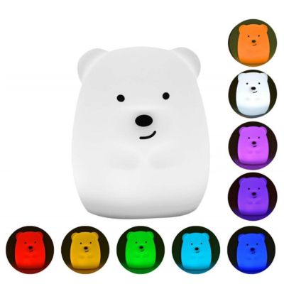 Veilleuse bébé ours sans fil touch LED TEDDY Blanc Silicone H19CM