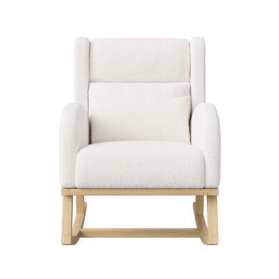 Velours d'agneau Fauteuil à Bascule, Fauteuil à Accoudoirs avec poche latérale, Chaise a Bascule Allaitement, Blanc