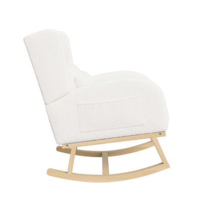 Velours d'agneau Fauteuil à Bascule, Fauteuil à Accoudoirs avec poche latérale, Chaise a Bascule Allaitement, Blanc