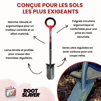 VENTEO - Bêche de Tranchée RootSlayer - Lame Dentée Acier Carbone ...
