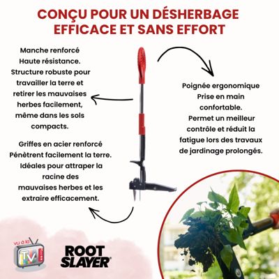 VENTEO - Désherbeur Manuel Rootslayer - Désherbage Jardin Mauvaises Herbes - Extracteur Racines Profondes - Outil Jardinage Pelous