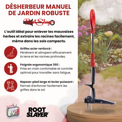 VENTEO - Désherbeur Manuel Rootslayer - Désherbage Jardin Mauvaises Herbes - Extracteur Racines Profondes - Outil Jardinage Pelous