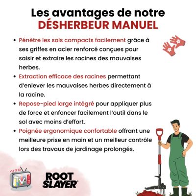 VENTEO - Désherbeur Manuel Rootslayer - Désherbage Jardin Mauvaises Herbes - Extracteur Racines Profondes - Outil Jardinage Pelous