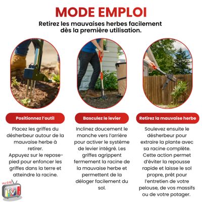 VENTEO - Désherbeur Manuel Rootslayer - Désherbage Jardin Mauvaises Herbes - Extracteur Racines Profondes - Outil Jardinage Pelous