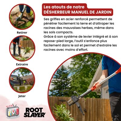 VENTEO - Désherbeur Manuel Rootslayer - Désherbage Jardin Mauvaises Herbes - Extracteur Racines Profondes - Outil Jardinage Pelous