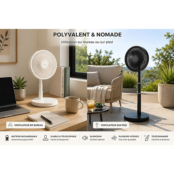 Ventilateur sur Pied - FISHTEC - Modèle Télescopique - Silencieux 30 dB - 4 Vitesses - Autonomie 3 à 9h - Bricolage Ventilateur sur Pied - FISHTEC - Modèle Télescopique - Silencieux 30 dB - 4 Vitesses - Autonomie 3 à 9h - Bricolage