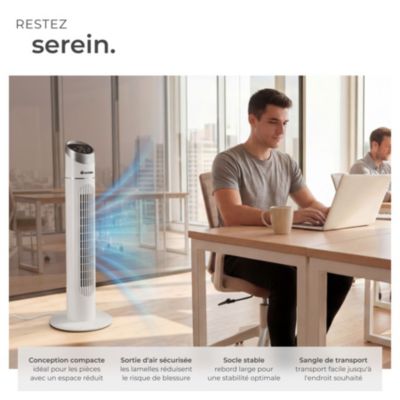 Ventilateur Colonne Sichler VT-200 - 3 Vitesses, Oscillation 90°, Ultra Fin - 50W