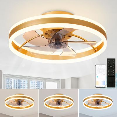 Ventilateur de plafond 40 cm avec lumière, télécommande/contrôle par application, 6 vitesses, 3 températures de couleur, doré