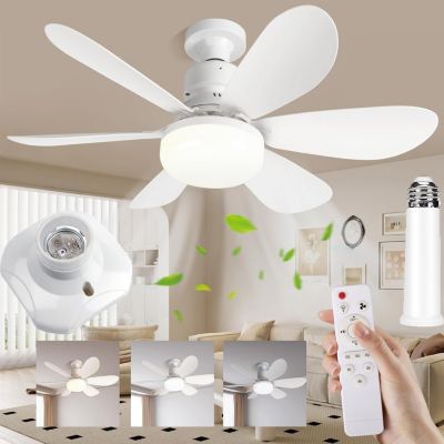 Ventilateur de plafond 52 cm avec rallonge et culot E27, trois températures de couleur,6 pales, 3 vitesses, minuterie, blanc