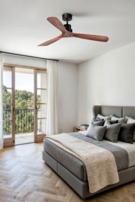 Ventilateur de plafond acier marron pales noyer fonce moteur DC 6 vitesses