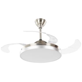 Ventilateur de plafond argenté et transparent avec lampe IBAR