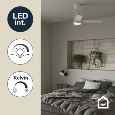 Ventilateur de plafond avec éclairage GoodHome Burbank coloris blanc pour pièce de 15 m² Ø.106 cm