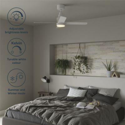 Ventilateur de plafond avec éclairage GoodHome Burbank coloris blanc pour pièce de 15 m² Ø.106 cm