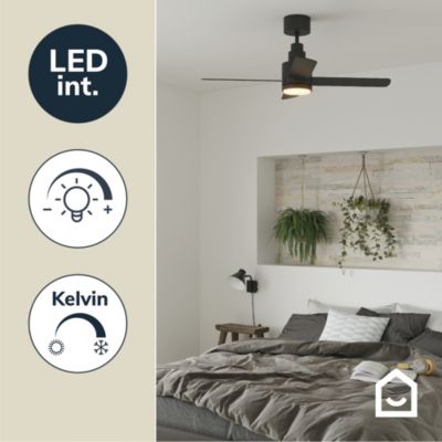 Ventilateur de plafond avec éclairage GoodHome Burbank coloris noir pour pièce de 15 m² Ø.106 cm