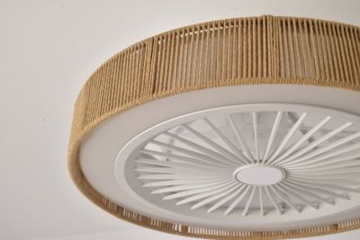 Ventilateur de plafond avec éclairage LED aspect bois et blanc Ø.50 cm Seynave Pedro