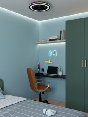 Ventilateur de plafond avec éclairage LED RGB noir Ø.46 cm Seynave Sergio