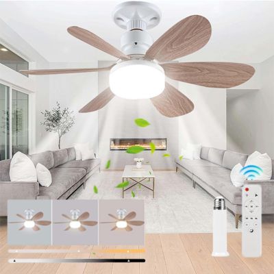 Ventilateur de plafond avec lumière et télécommande, 52 cm, 40 W, LED 3 couleurs, E27, avec base et rallonge, 6 pales, 3 vitesses