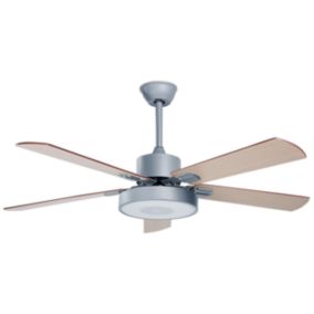 Ventilateur de plafond avec lumière gris clair et bois clair HOBBLE