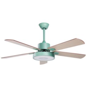 Ventilateur de plafond avec lumière vert clair et bois clair HOBBLE