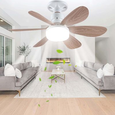 Ventilateur de plafond avec télécommande, silencieux, à vis, E27, intensité variable, pour salon, chambre d'enfant, marron, 52 cm